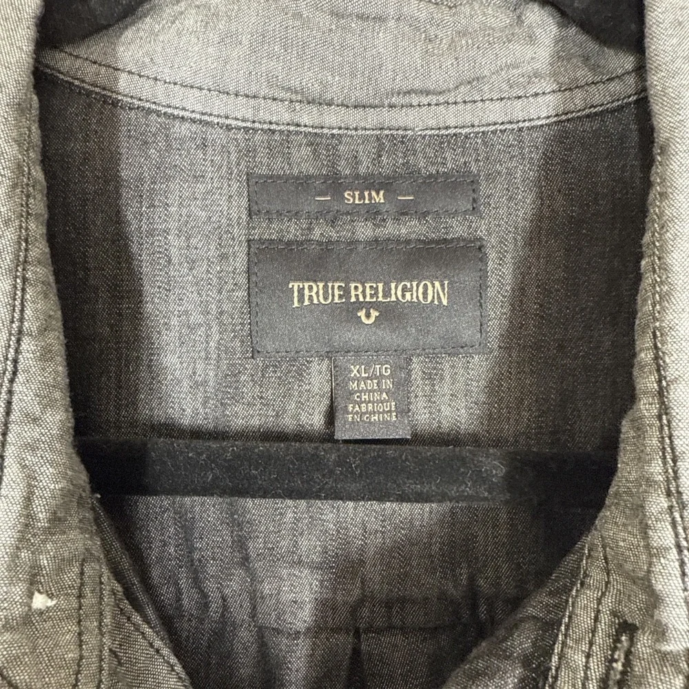 True Religion Western Shirt Mens Size XL Gray Black Slim Fit Color Block